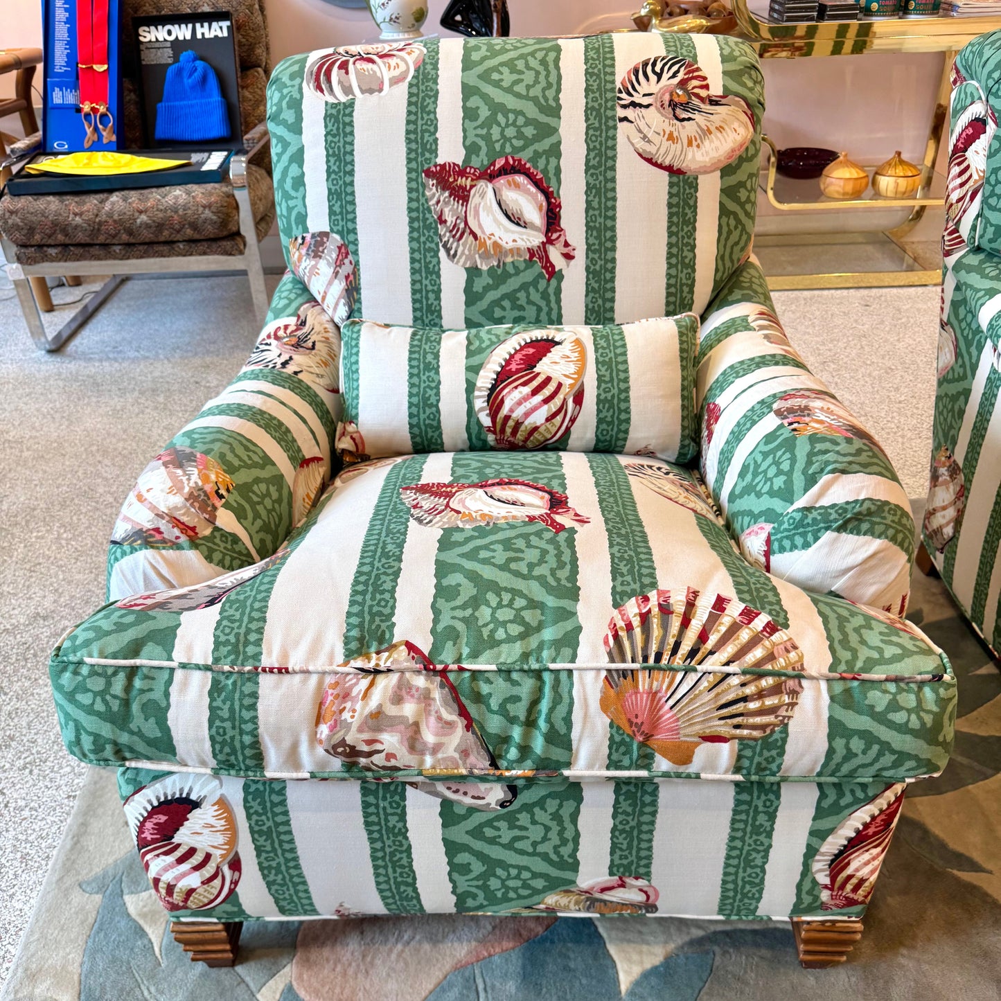 Vintage Green Stripe Shell Upholstered Armchair/item