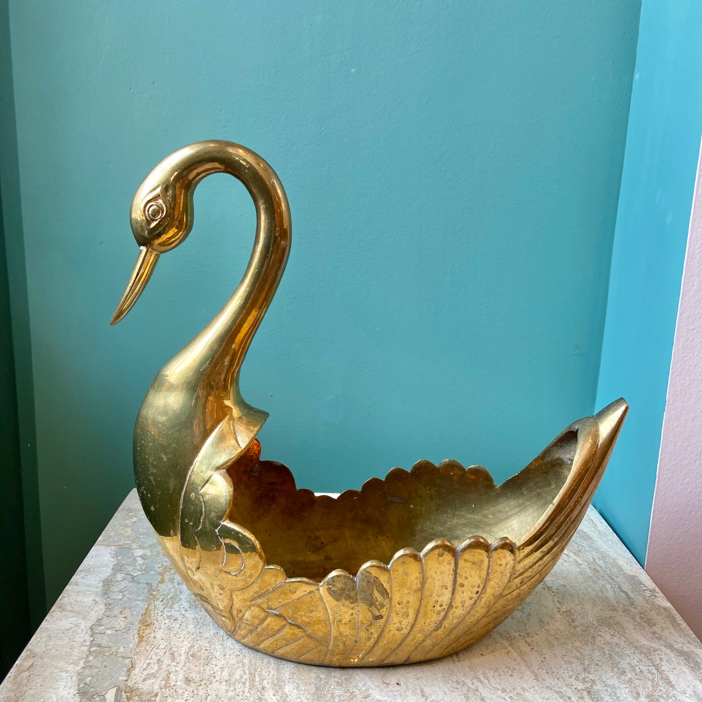 Vintage Brass Swan Planter