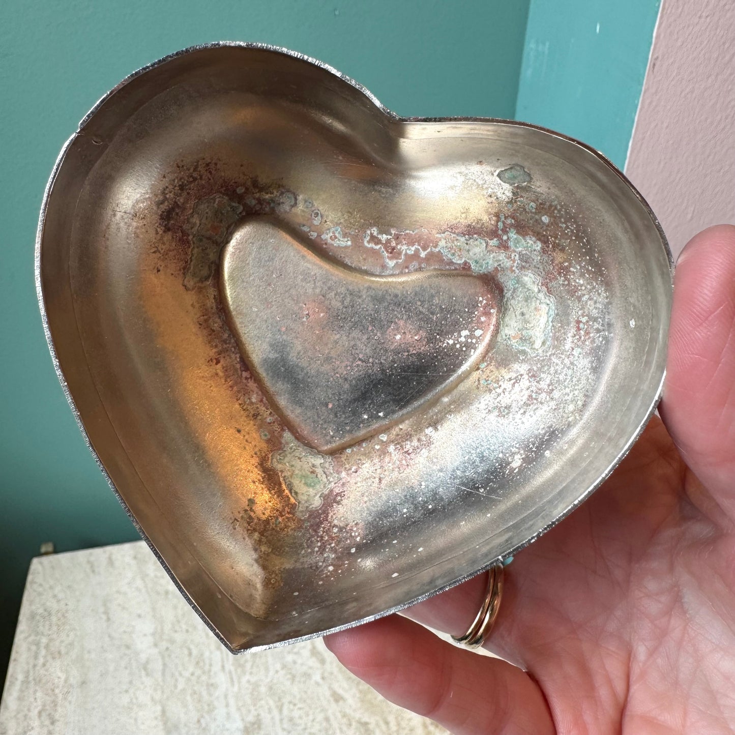 Vintage Silver Plated Heart Shaped Box (as is)