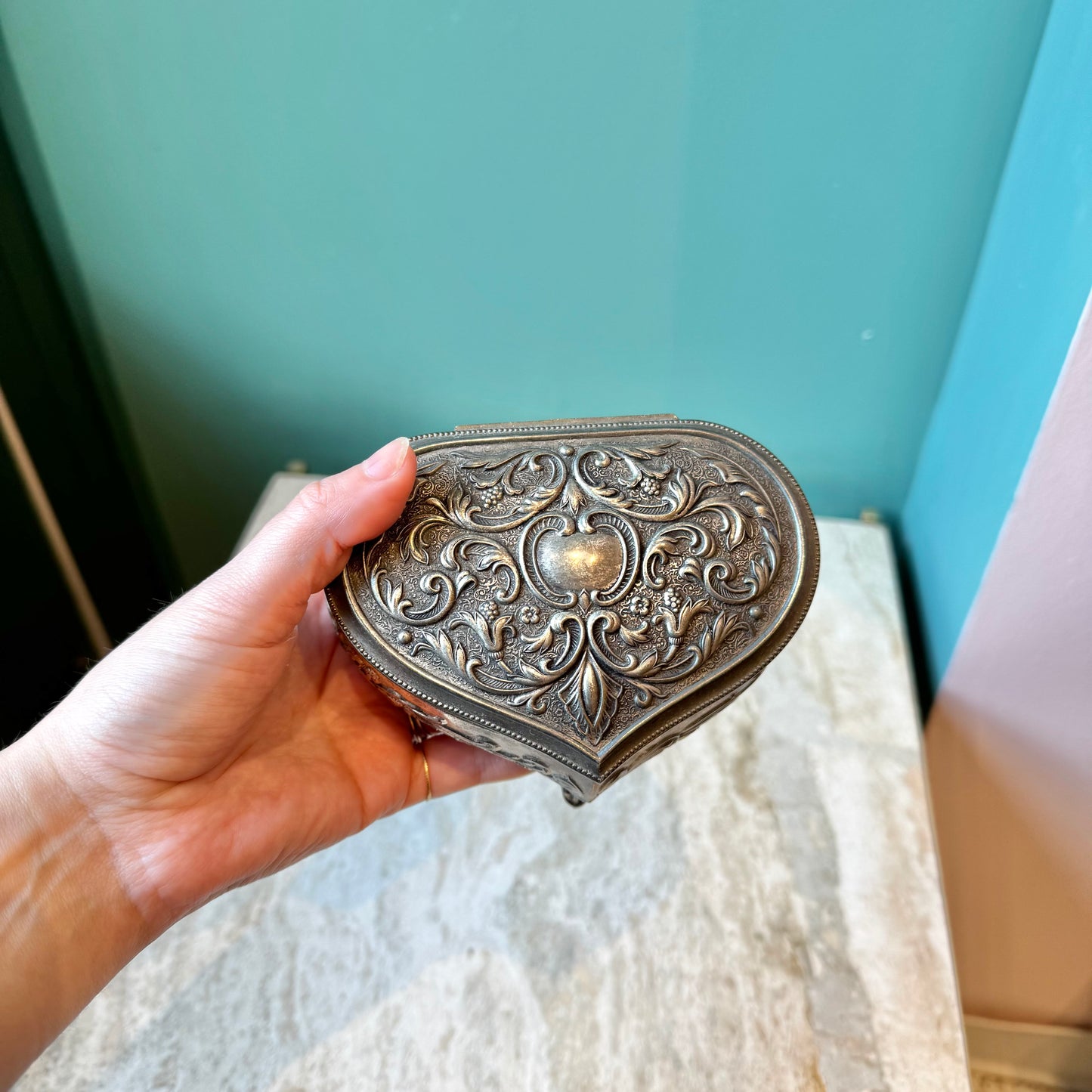 Vintage Silver Plated Footed Jewelry Box