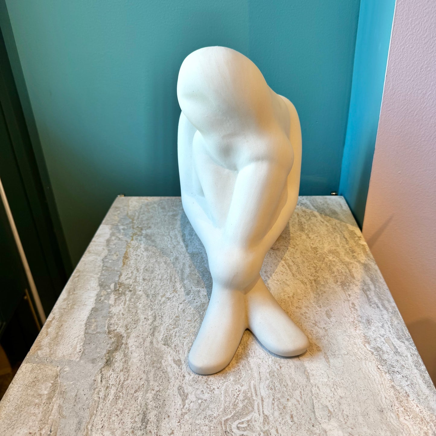 Vintage Seated Woman Cast Ceramic Sculpture