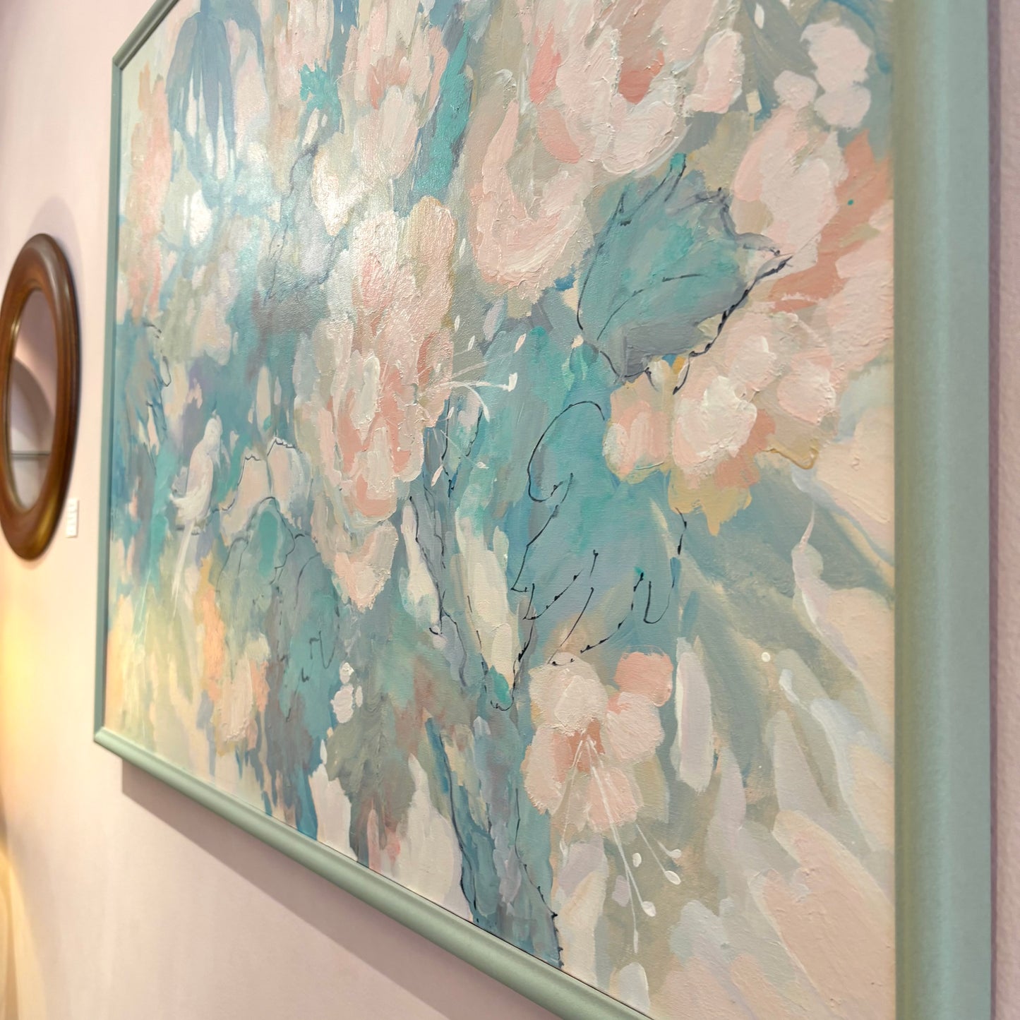 Vintage Teal and Blush Floral Framed Artwork