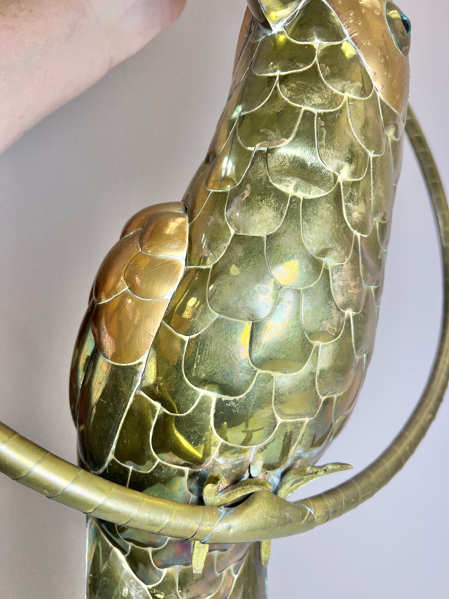 Mid Century Brass and Copper Parrot Bird Sculpture Attributed to Sergio Bustamante
