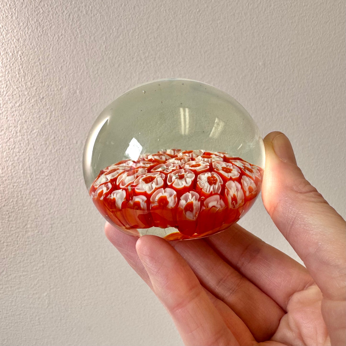 Vintage Red and White Millefiori Paperweight