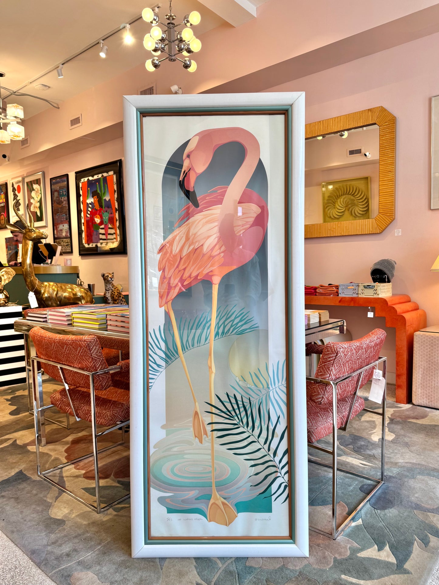 Vintage "At Water's Edge" Flamingo Signed and Numbered Lithograph by Marcel