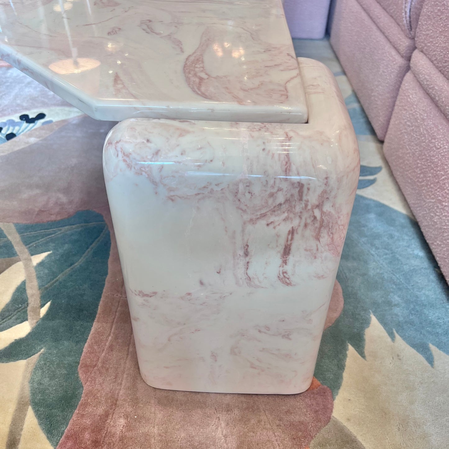 1980’s Triangular Postmodern Pink Marble Resin Coffee Table