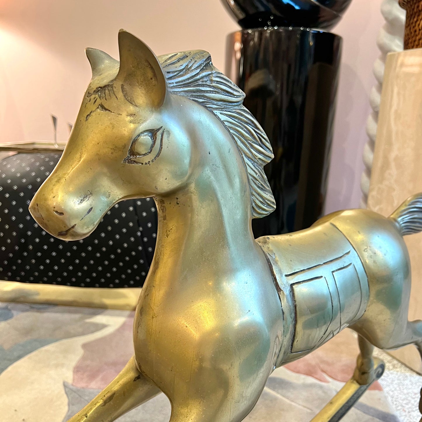 Large Vintage Brass Rocking Horse Statue