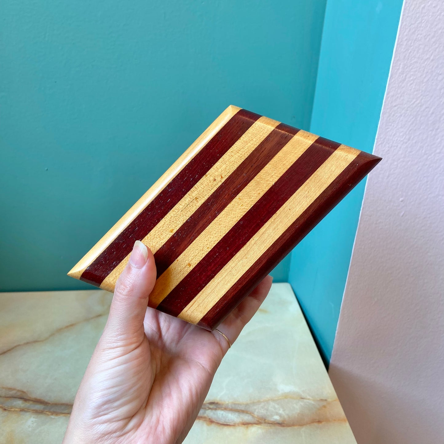 Vintage Handmade Striped Asymmetrical Wooden Box