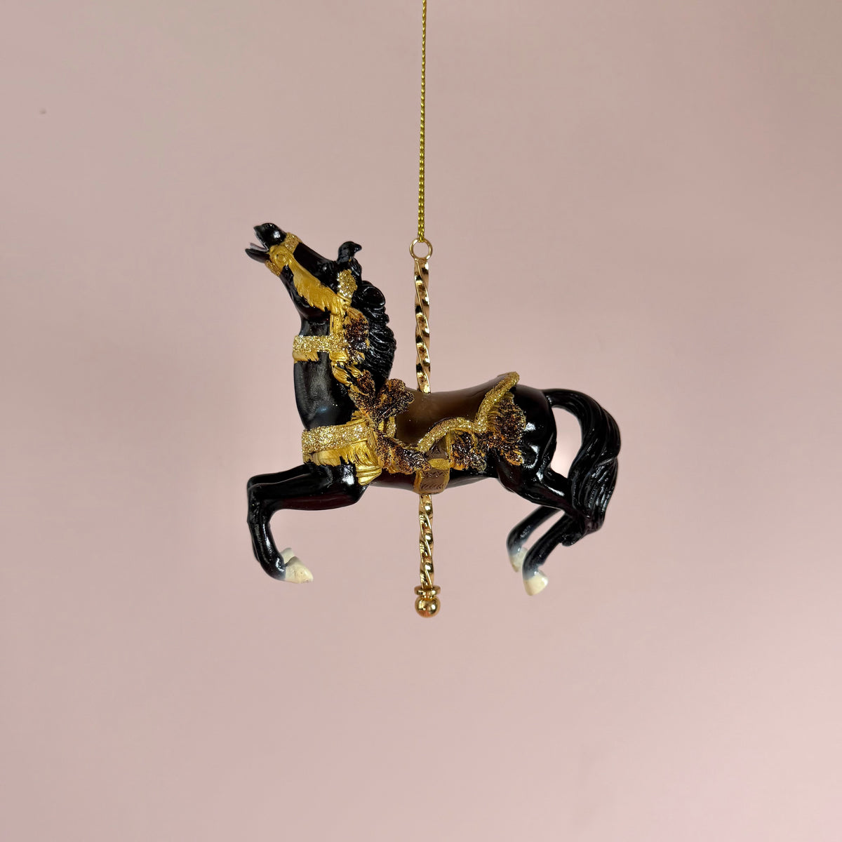Resin Black and Gold Carousel Horse Ornament