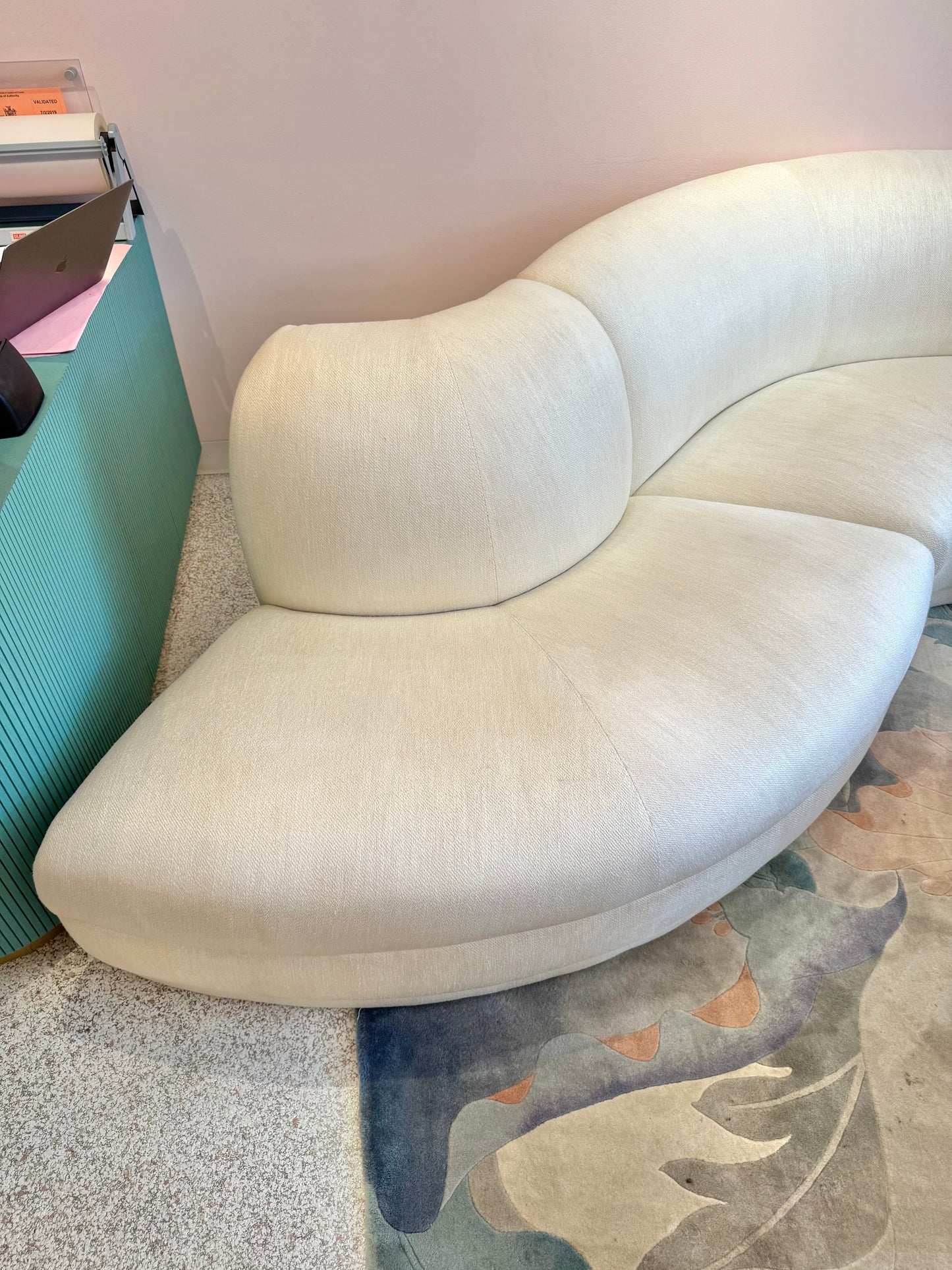 Vintage Three Piece Serpentine Ivory Sectional Sofa