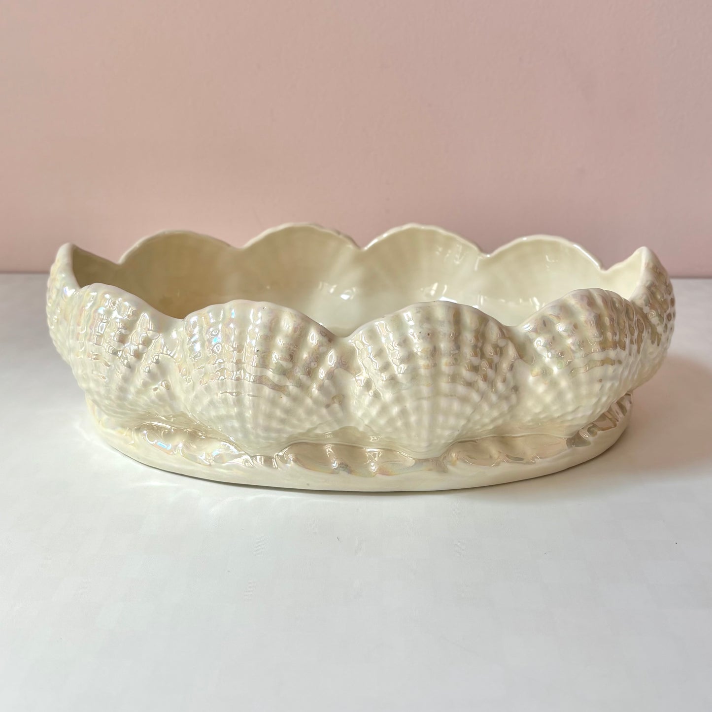 Vintage Opalescent Ceramic Shell Planter Bowl
