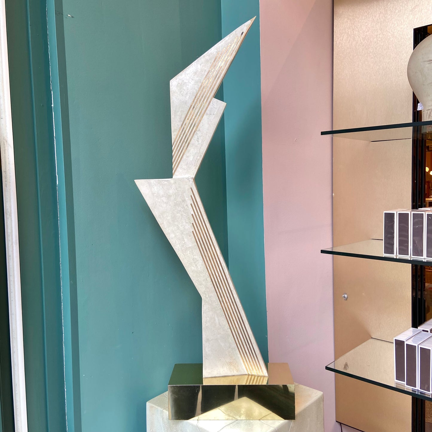 Vintage Tessellated Stone and Brass Inlay Sculpture