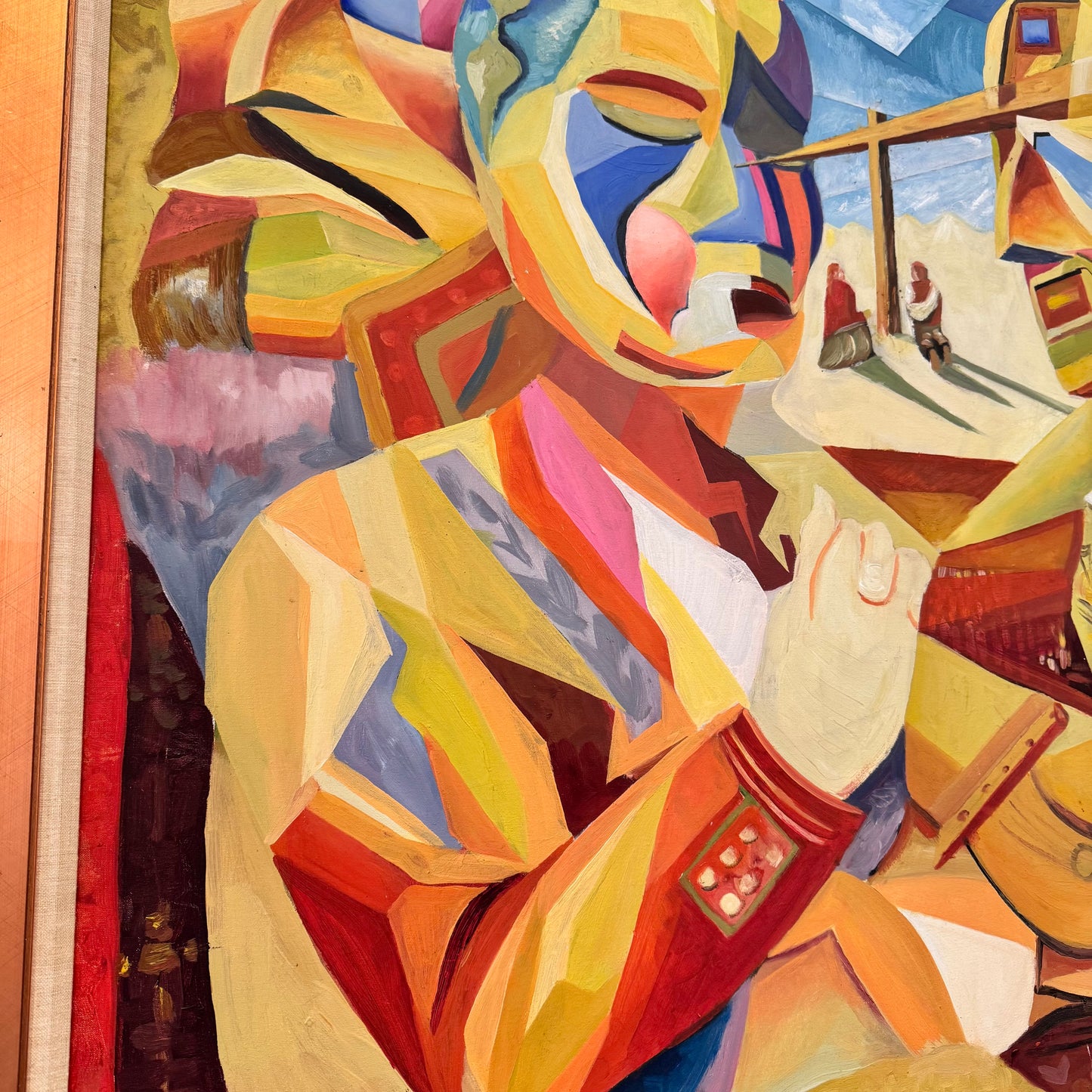 Vintage Signed Original Cubist Oil Painting by Vargas