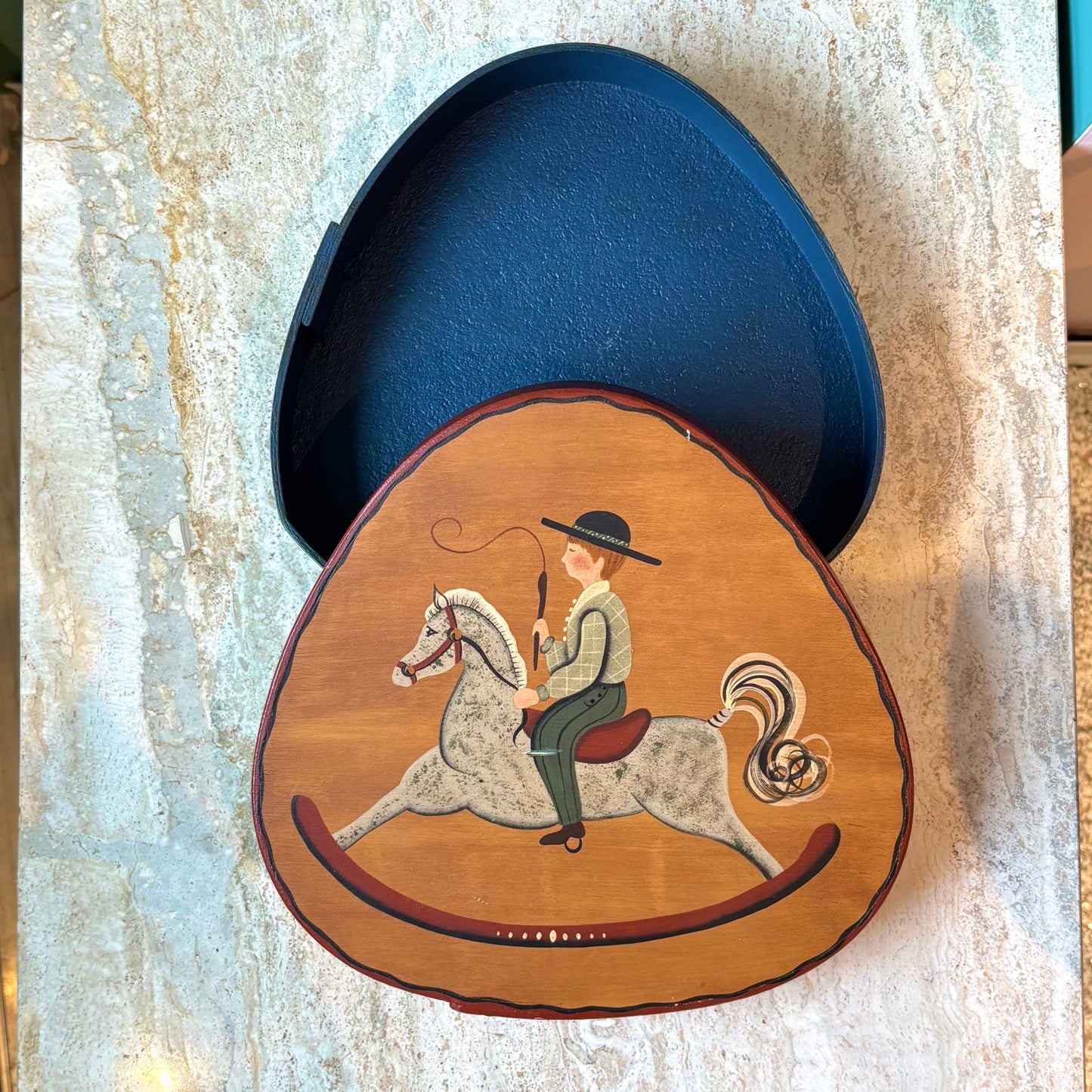 Vintage Folk Art Child on Rocking Horse Wooden Box by Regina Dodson