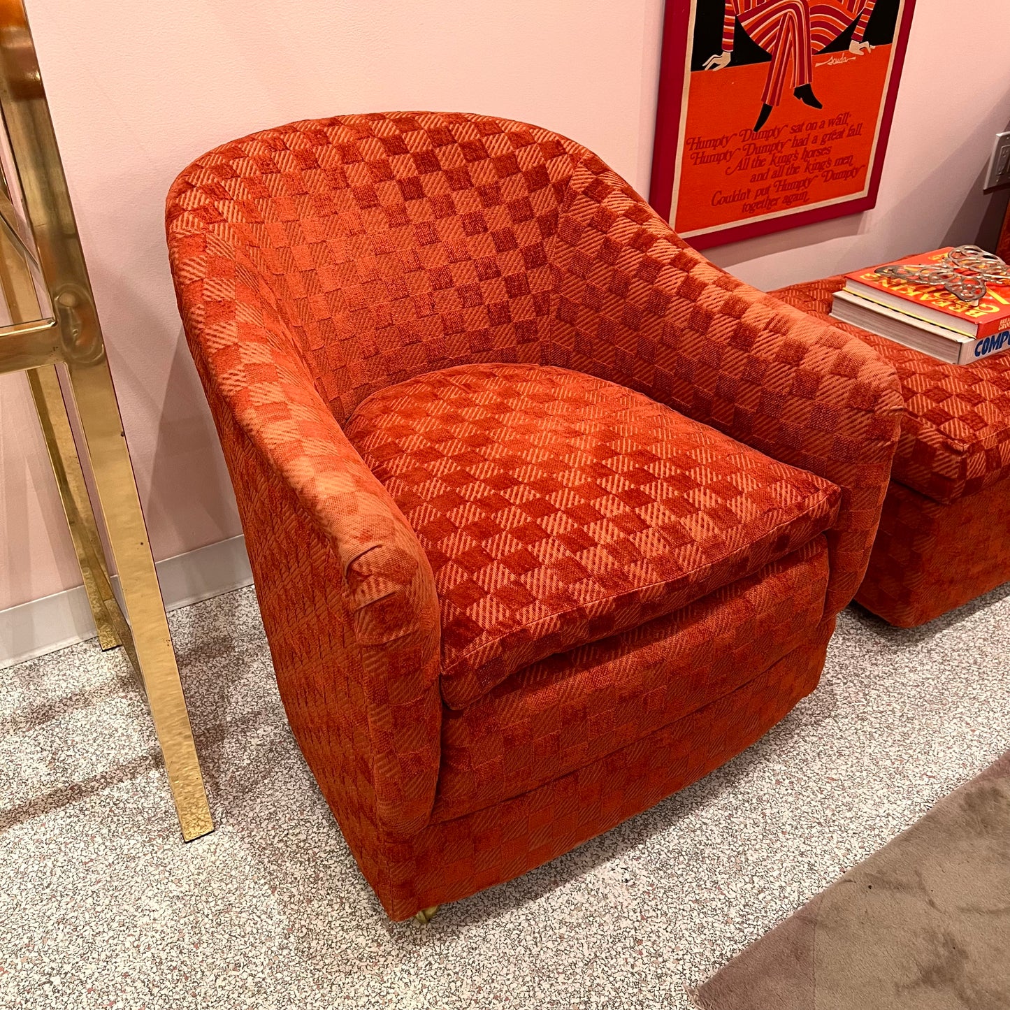 Vintage Dark Orange Checkered Tub Chair by Billy Baldwin for Luten-Clarey-Stern