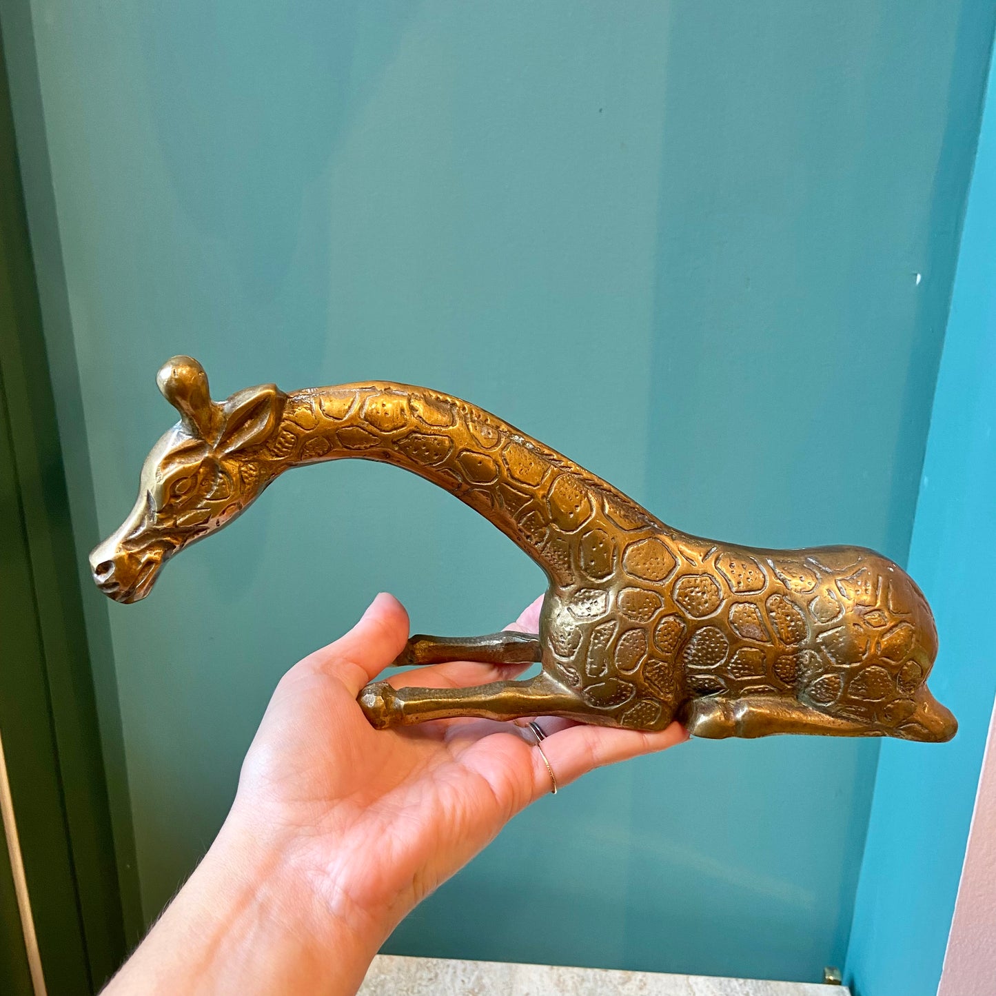 Vintage Brass Sitting Giraffe Statue