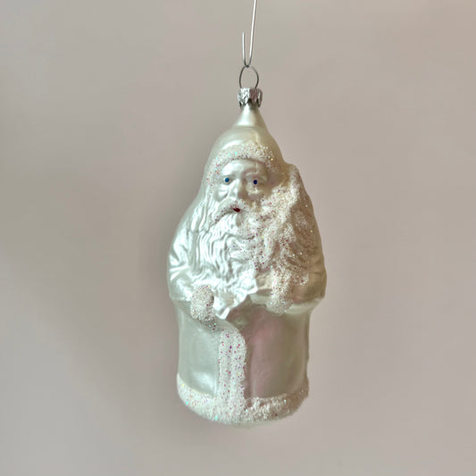 Vintage White Glass Santa Ornament