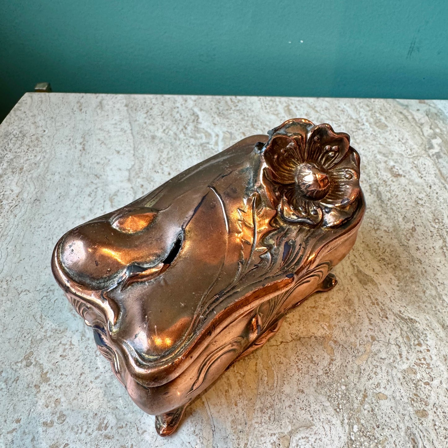Antique Art Nouveau Copper Jewelry Box by Jennings Brothers