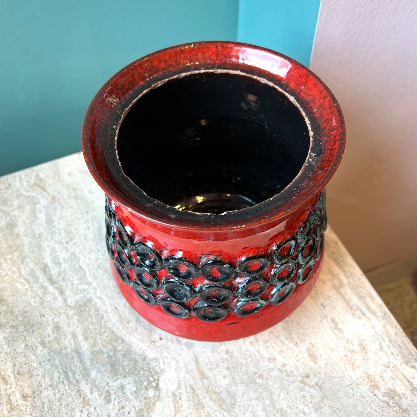 Vintage Italian Red Black and Blue Art Pottery Vase