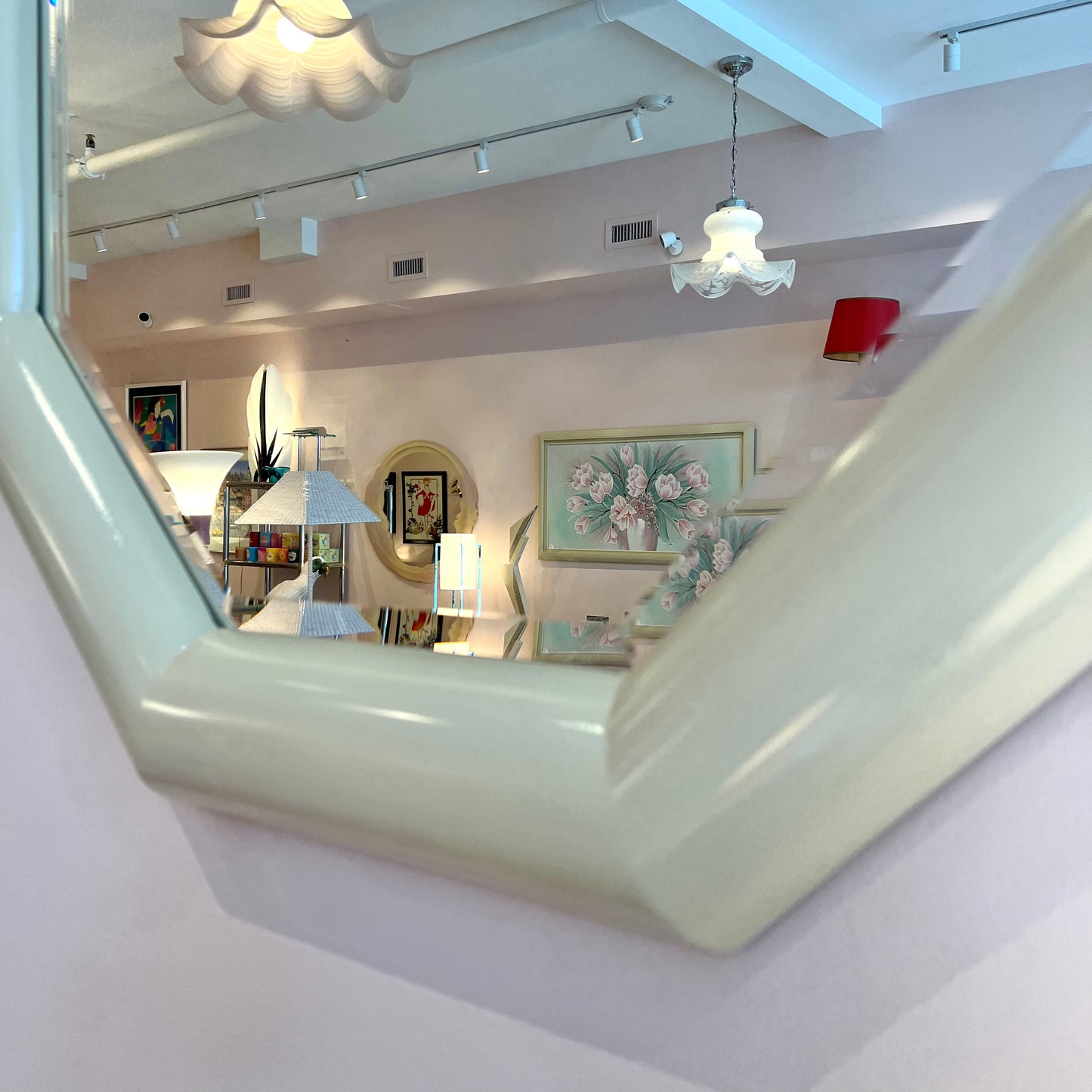 Vintage Octagonal Cream Lacquer Bullnose Mirror