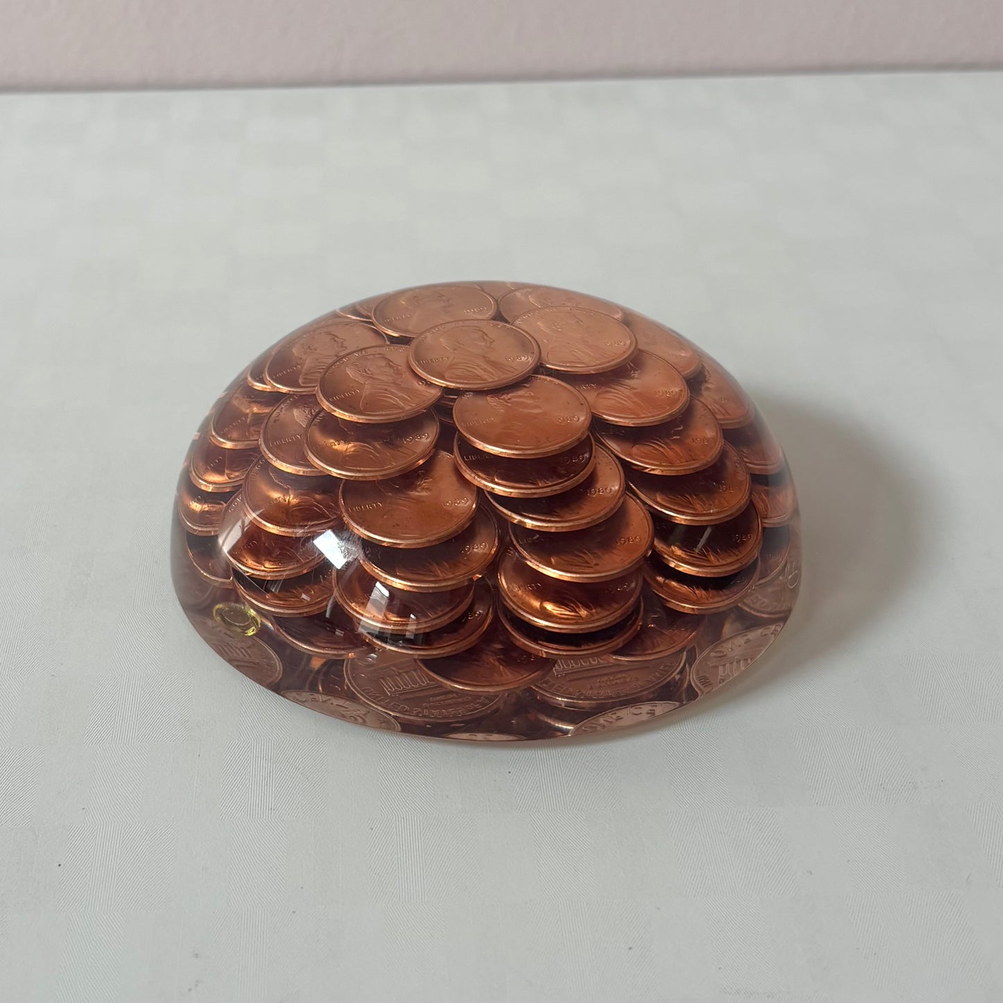 Vintage 1989 Penny Lucite Paperweight
