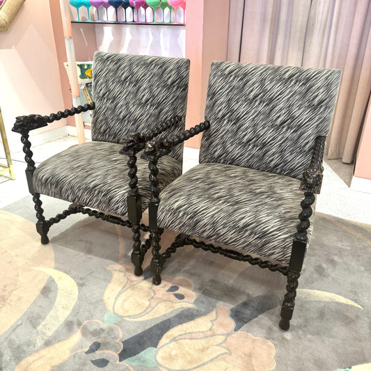 Antique Lions Head Barley Twist Suede Chair/item