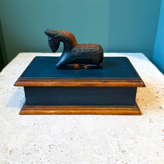 Vintage Folk Art Wooden Horse Lidded Box