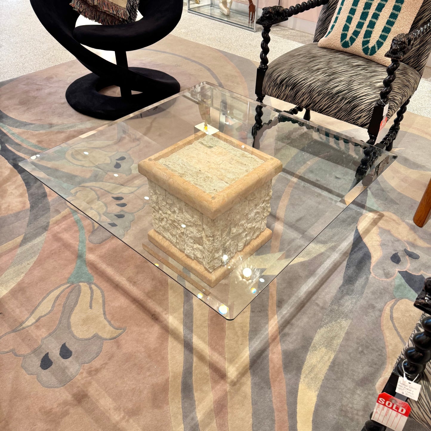 Vintage Tessellated Stone and Glass Coffee Table