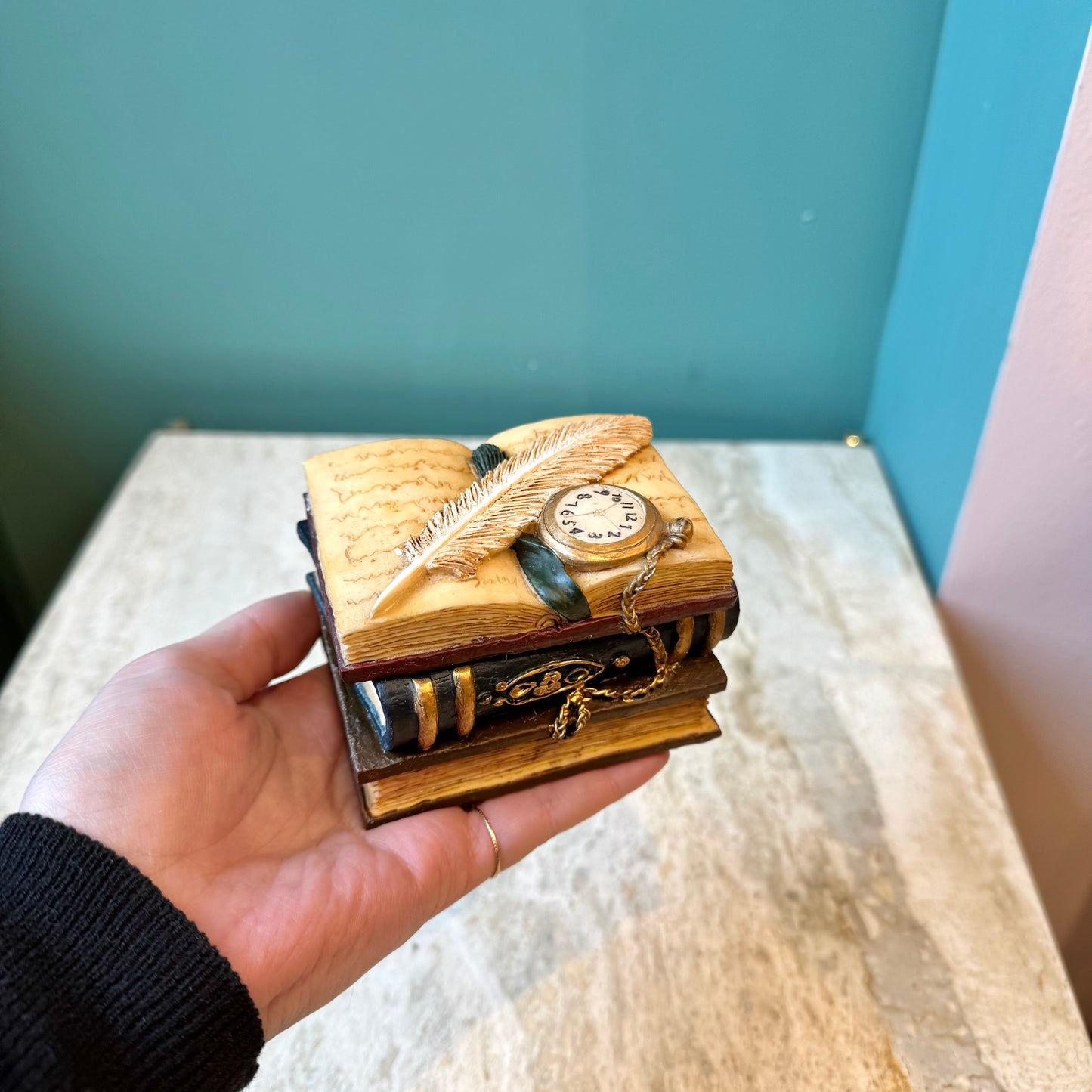 Vintage Ceramic Library Book Trinket Box