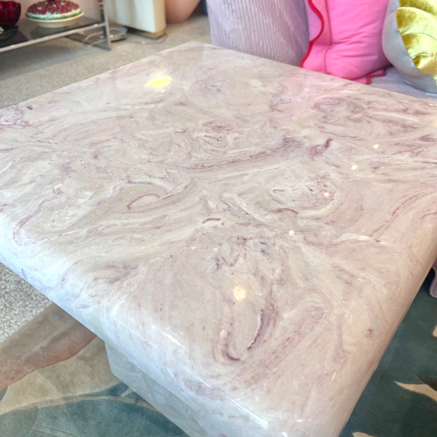 Vintage Square Pink Marble Resin Side Table