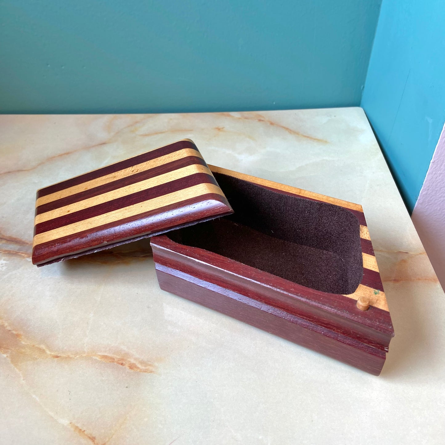 Vintage Handmade Striped Asymmetrical Wooden Box