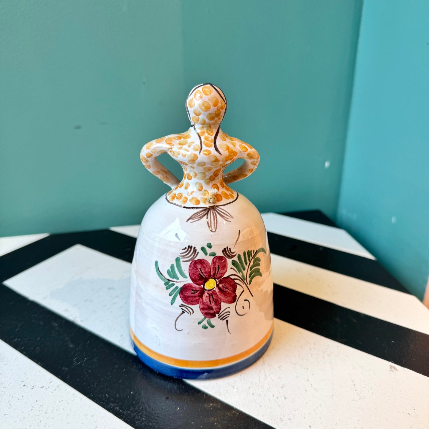 Vintage Lady Folk Pottery Art Dinner Bell