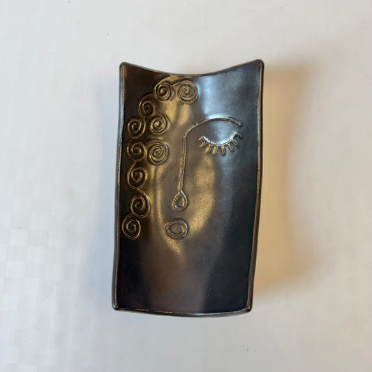 Vintage Pewter Colored Ceramic Face Pottery Dish by DeSolyMar