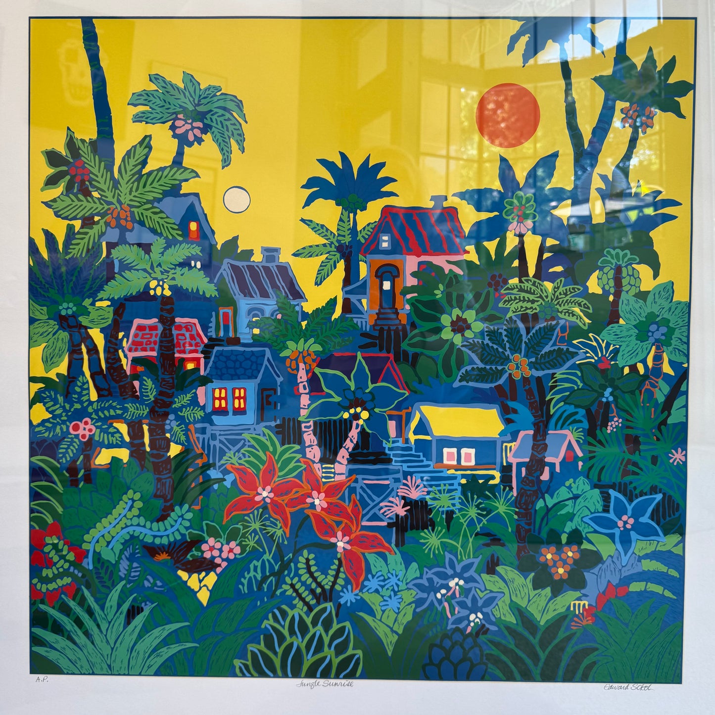 Vintage Framed Edward Sokol “Jungle Sunrise” Original Signed Artist Proof