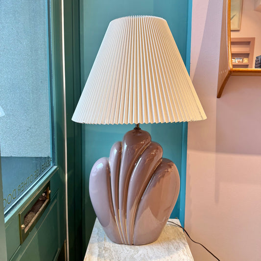 Vintage Art Deco Style Mauve Shell Lamp with Pleated Shade