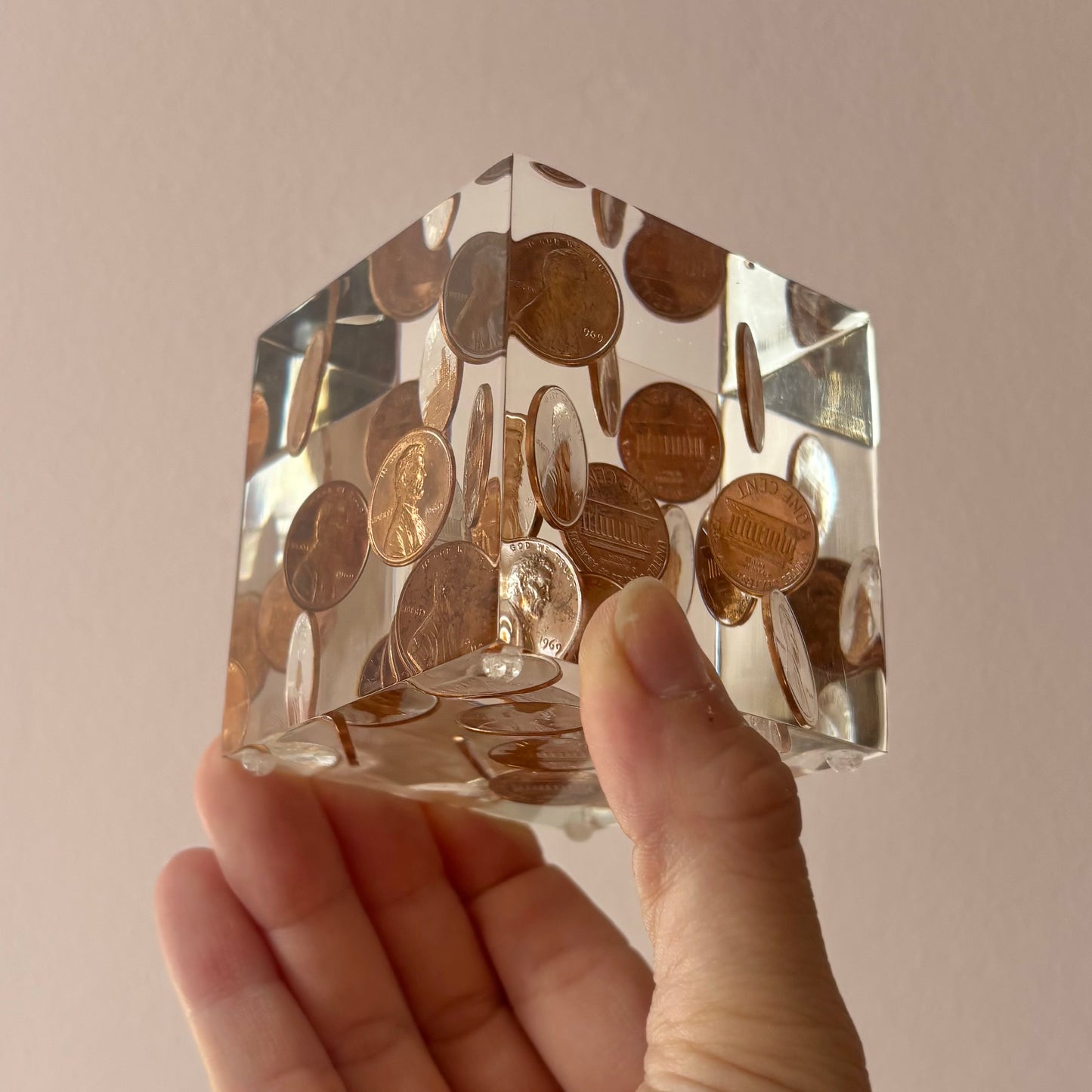 Vintage Lucite 1969 Penny Paperweight
