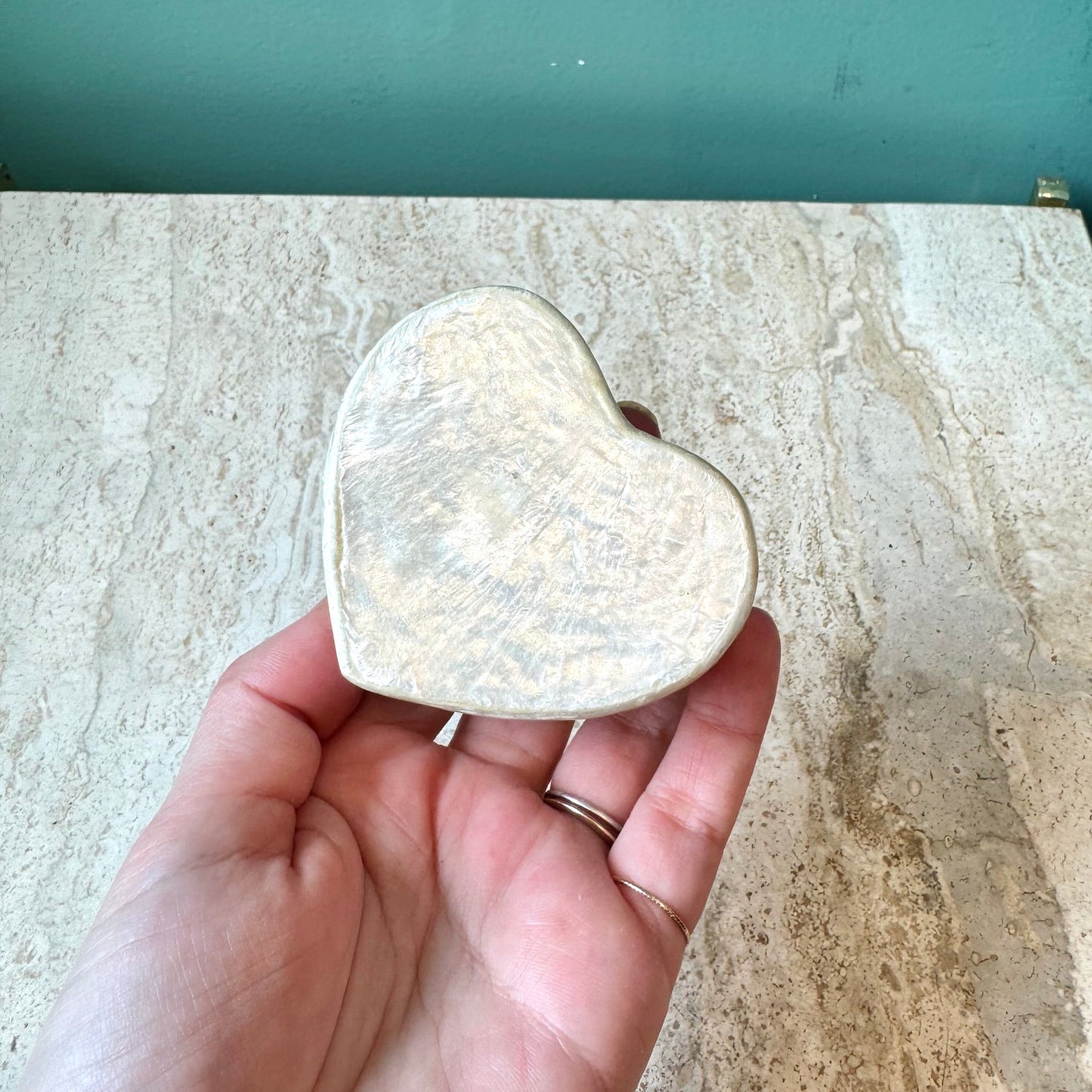 Vintage Capiz Shell Heart Trinket Box