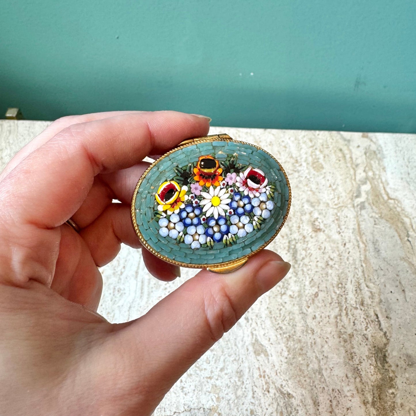 Vintage Italian Micro Mosaic Oval Pill Box