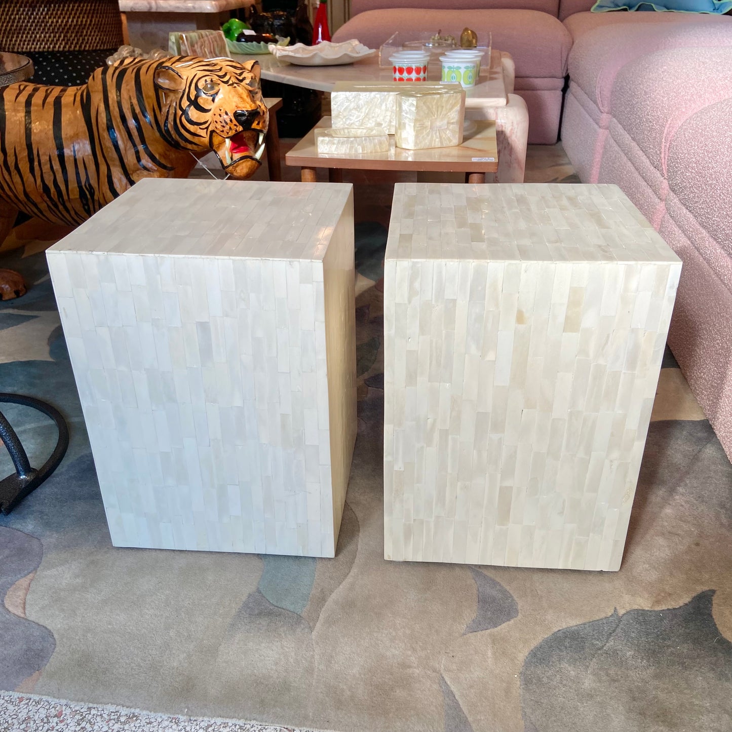 Pair of Vintage Bone Inlay Side Tables