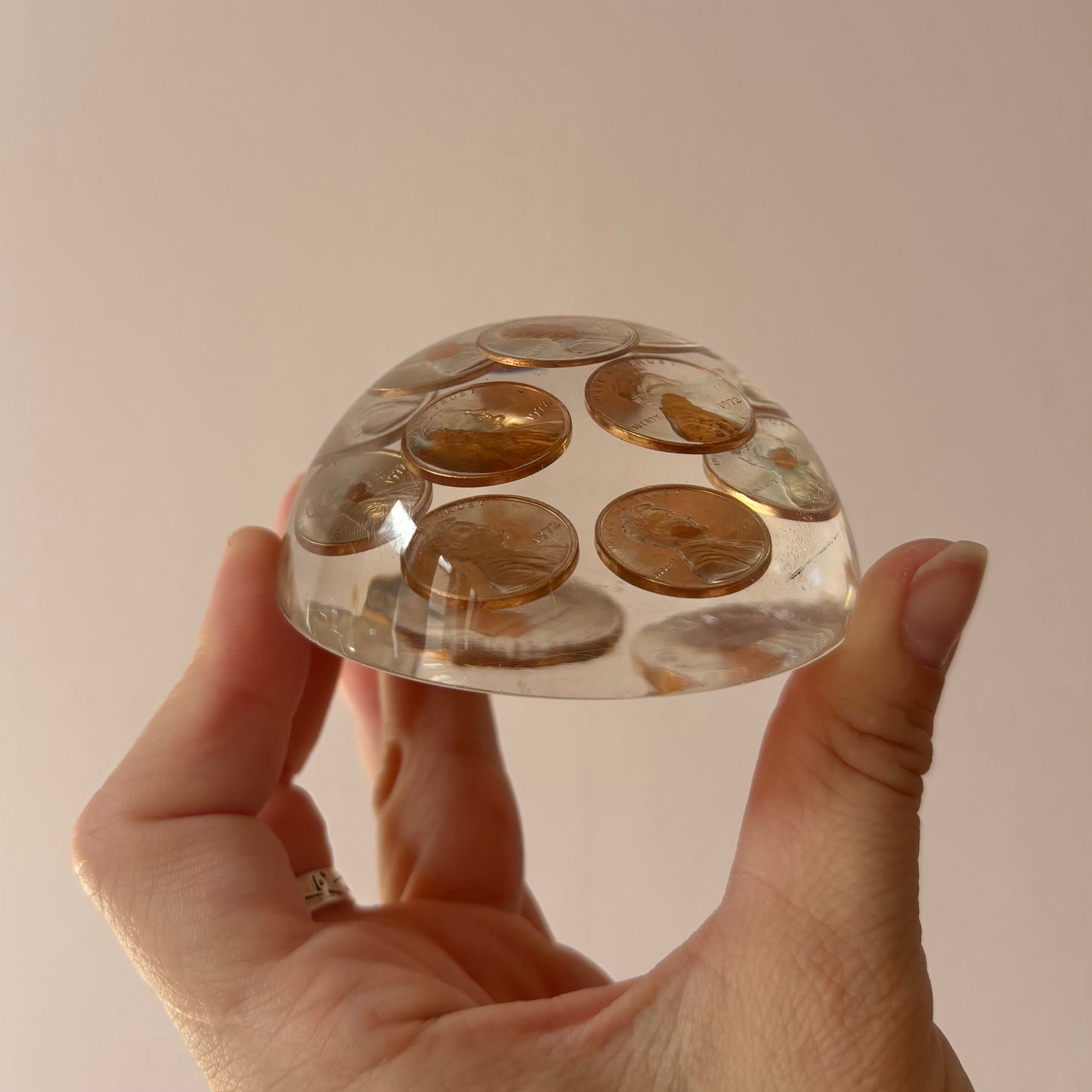 Vintage Lucite 1972 Penny Paperweight