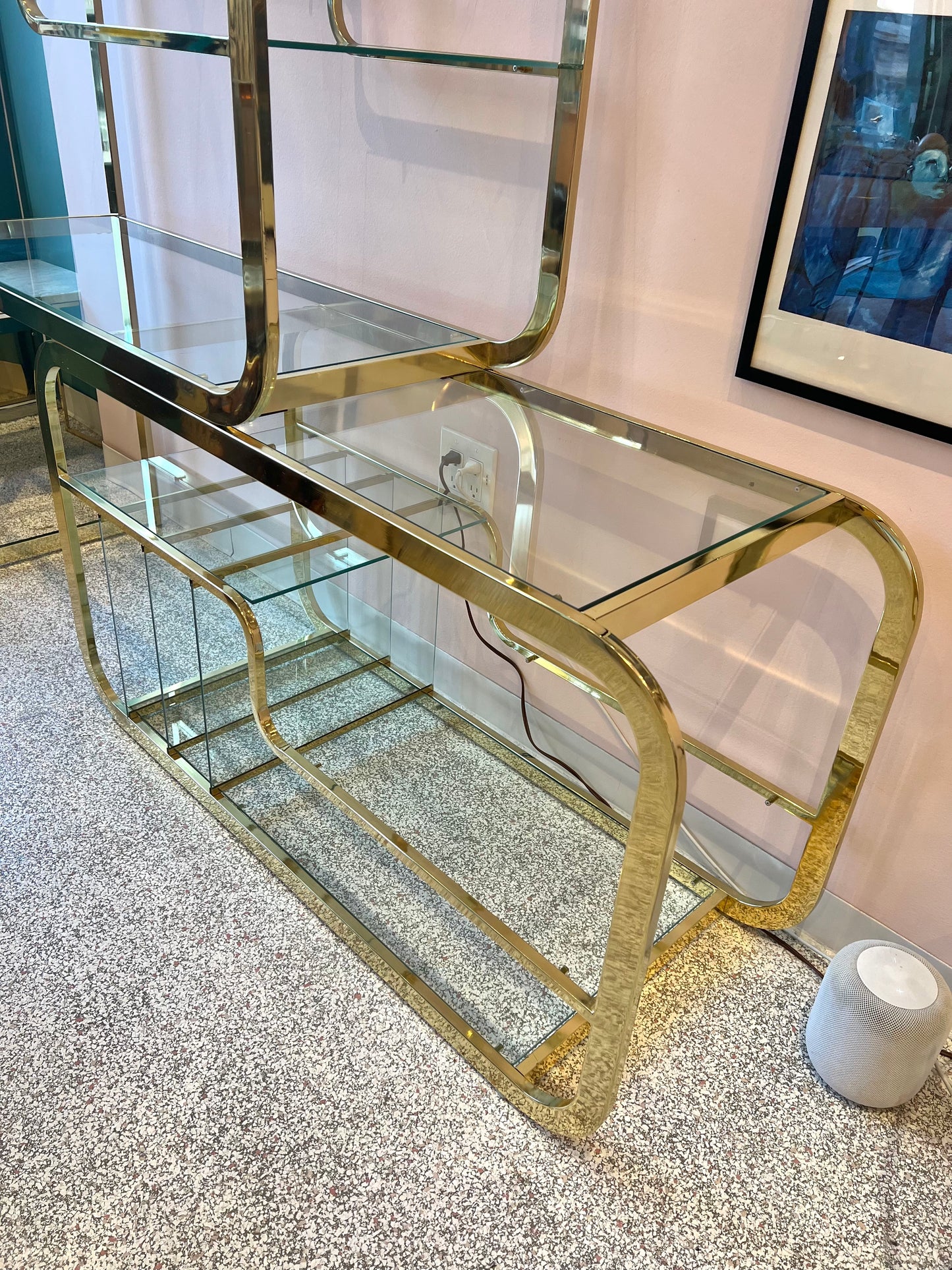 1980's DIA Brass and Glass Sliding Etagere