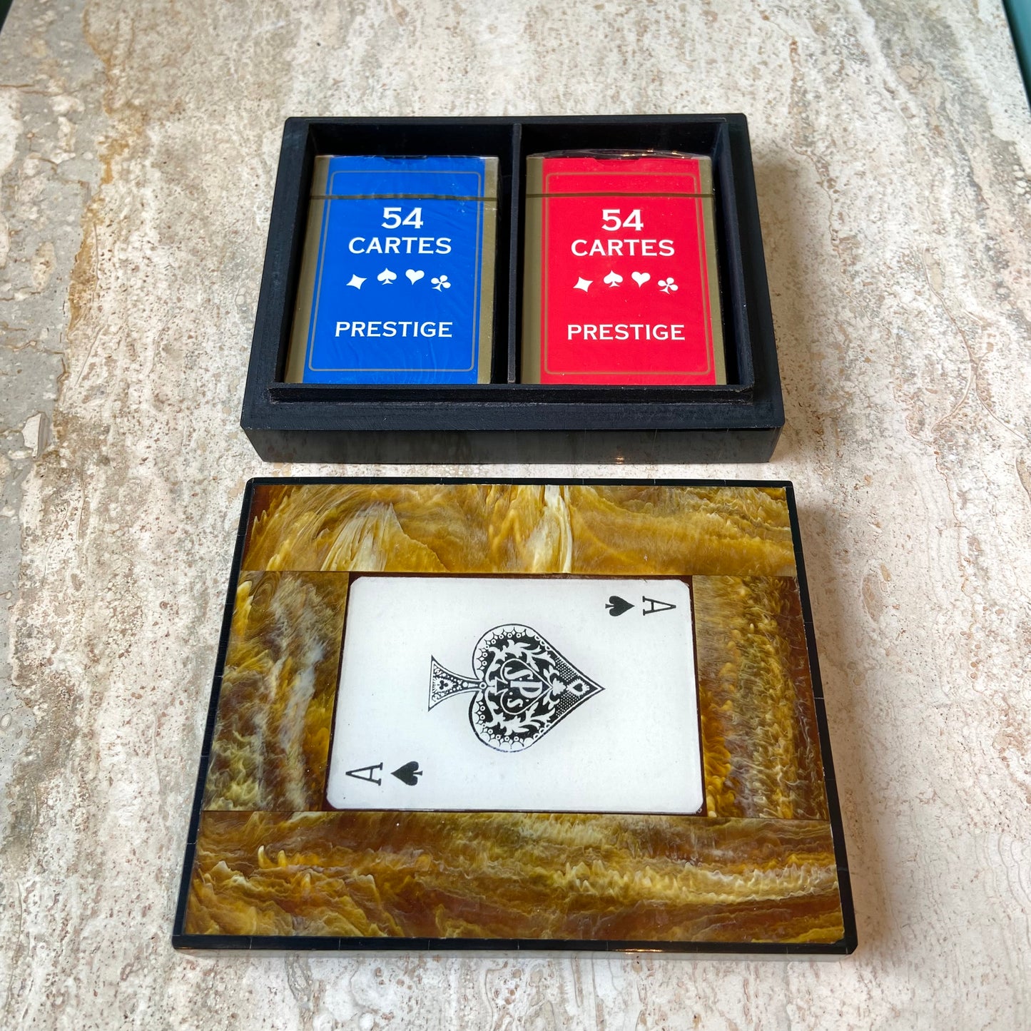 Brown Resin Ace Box with 2 Decks of Cards
