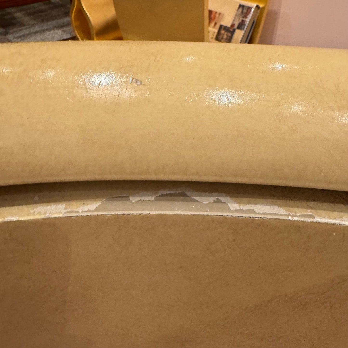 Vintage Round Coffee Table with Half Moon Faux Goatskin Base