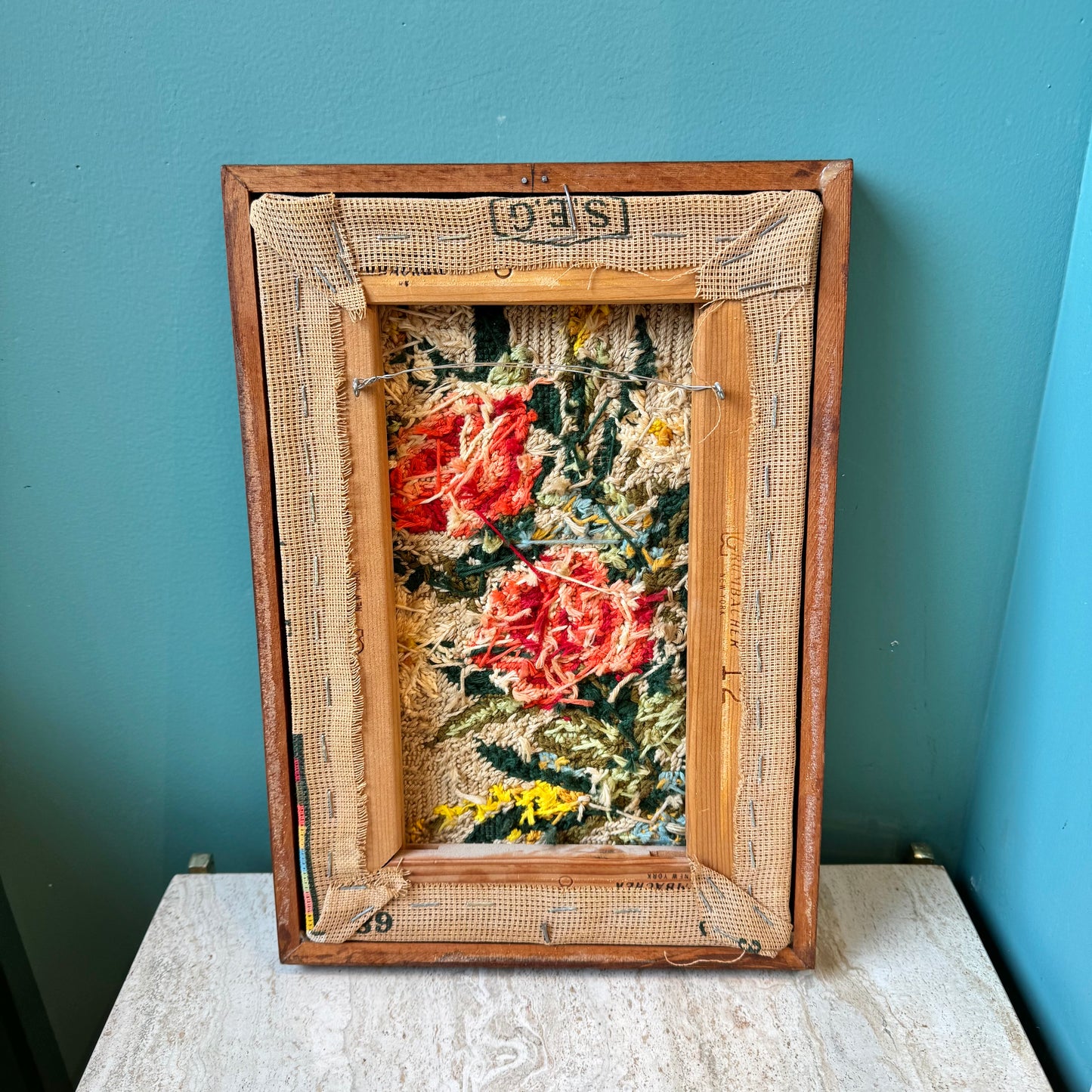 Vintage Framed Flower Needlepoint Artwork