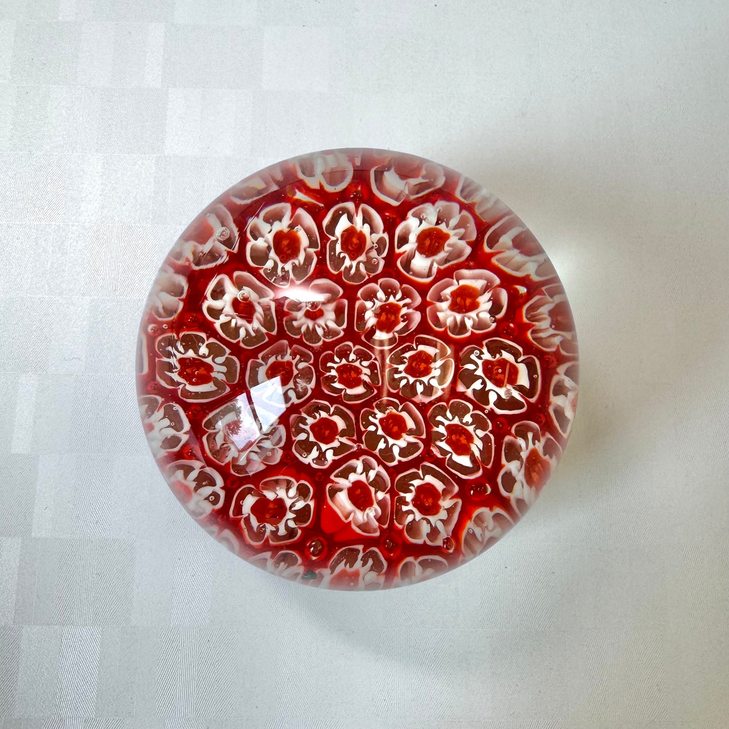 Vintage Red and White Millefiori Paperweight