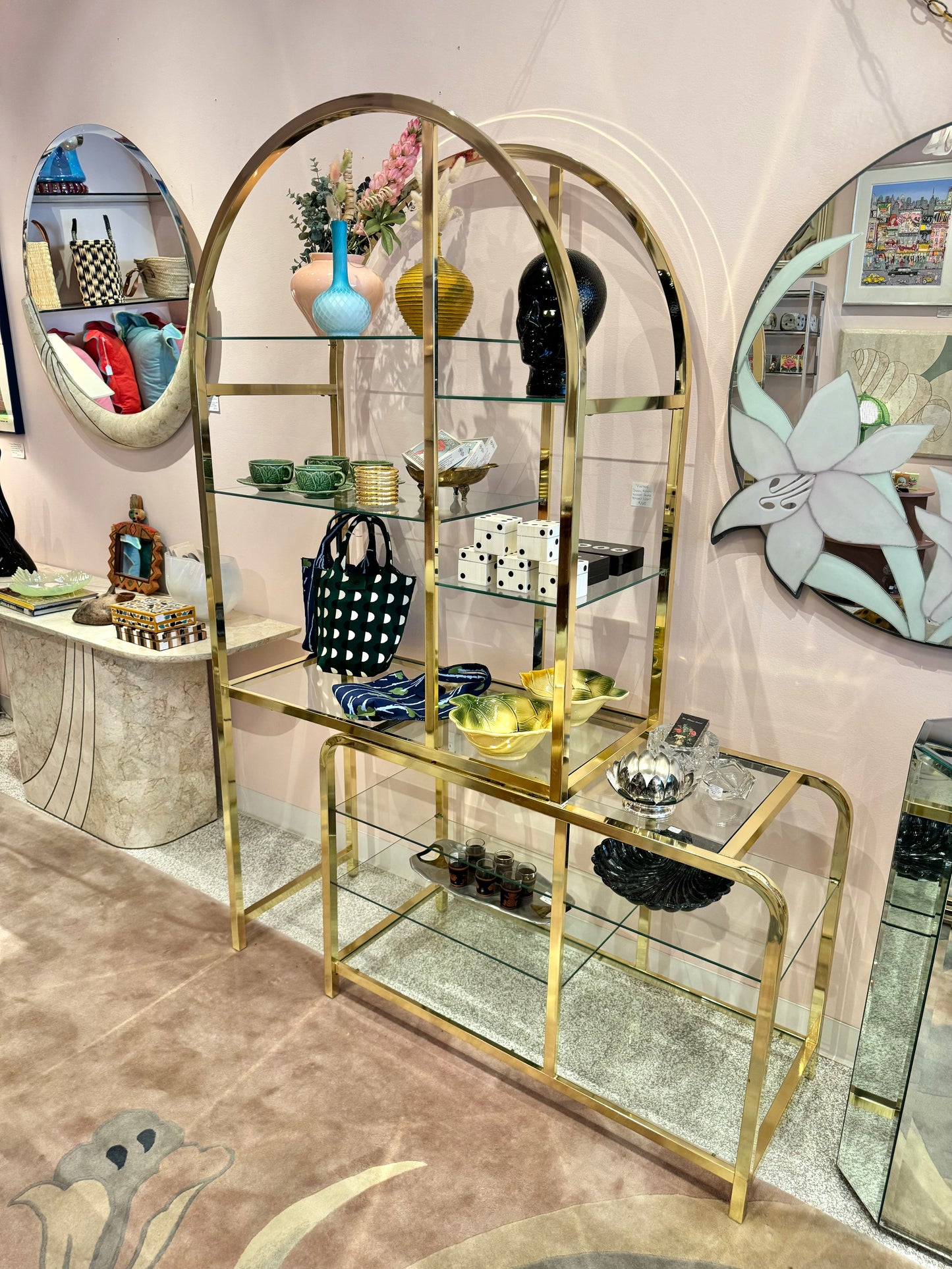 Vintage 1985 Arched Brass and Glass Etagere by DIA