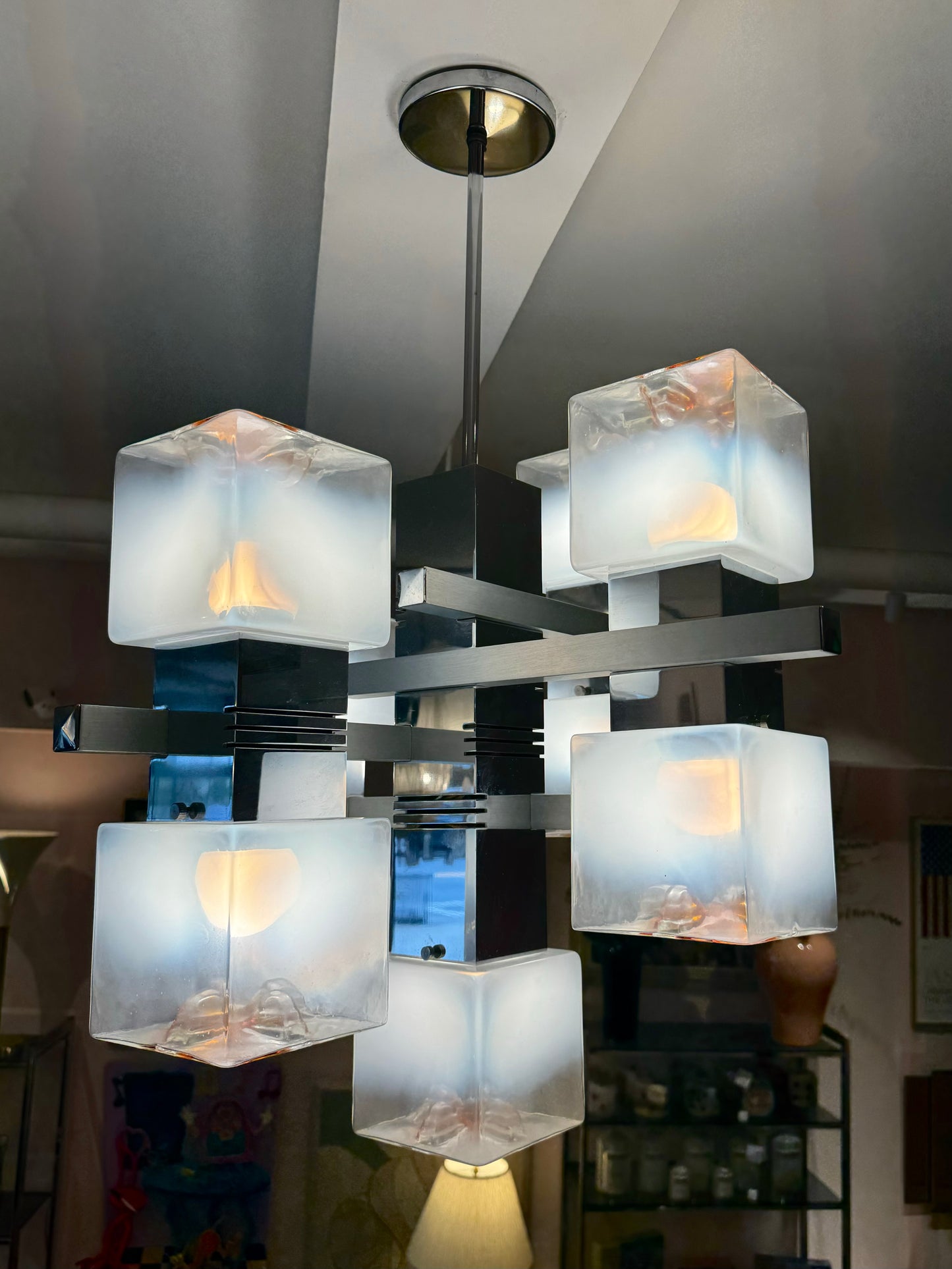 Mid Century Murano Glass Cube Chandelier by Gaetano Sciolari for Mazzega