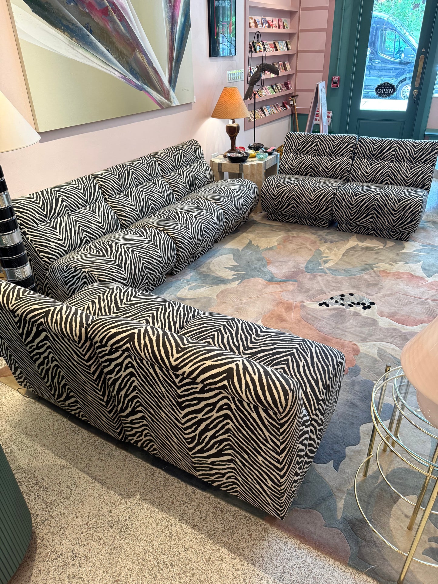 Vintage Zebra Modular Sectional Sofa/Slipper Chair Sold Per Piece