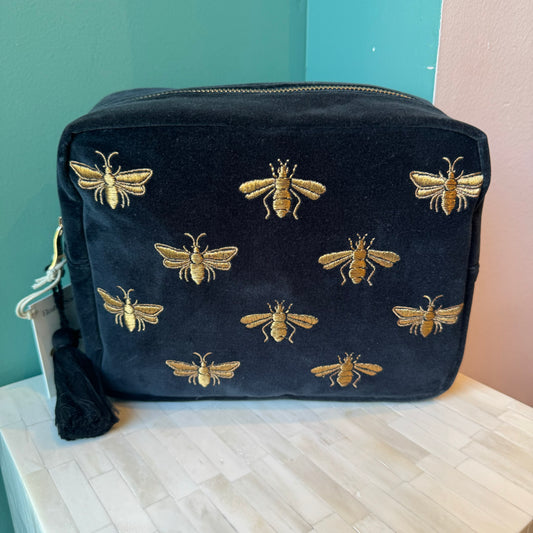Charcoal Black Honey Bee Wash Bag by Elizabeth Scarlett