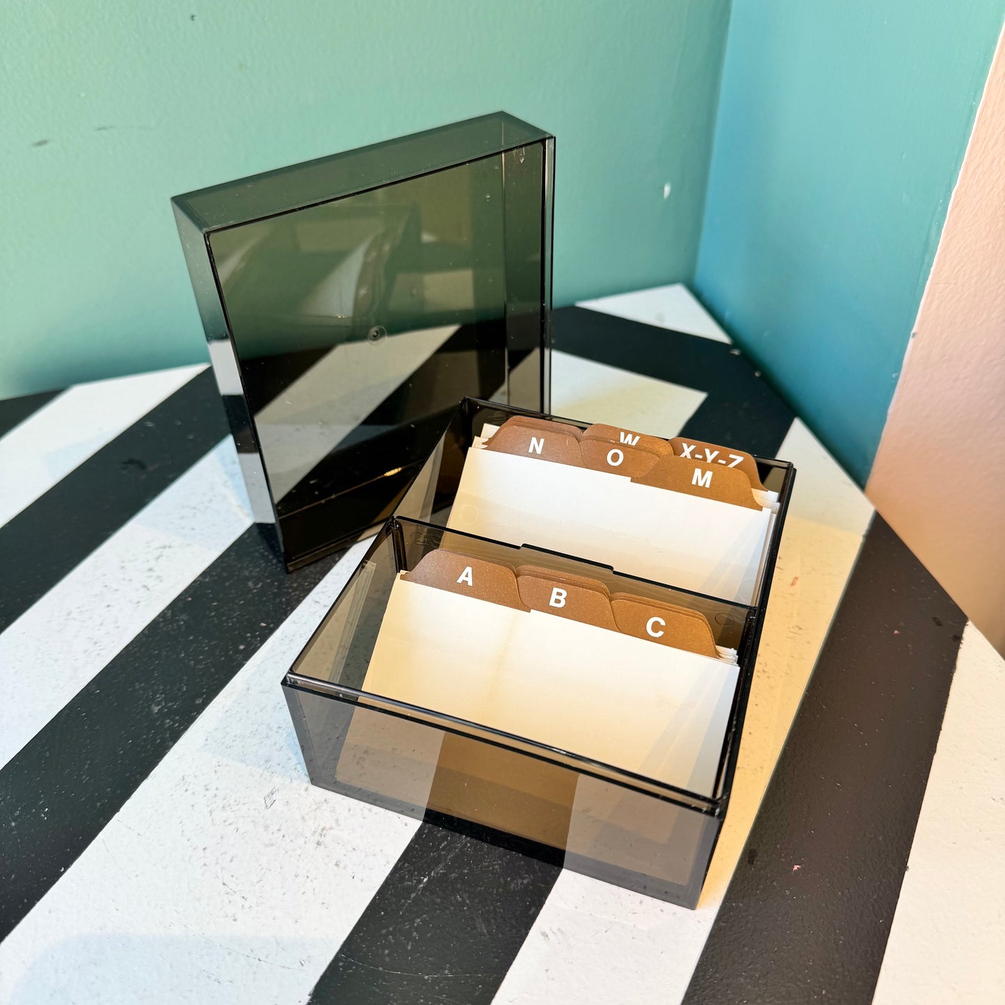 Vintage Smoked Acrylic Business Card File Box